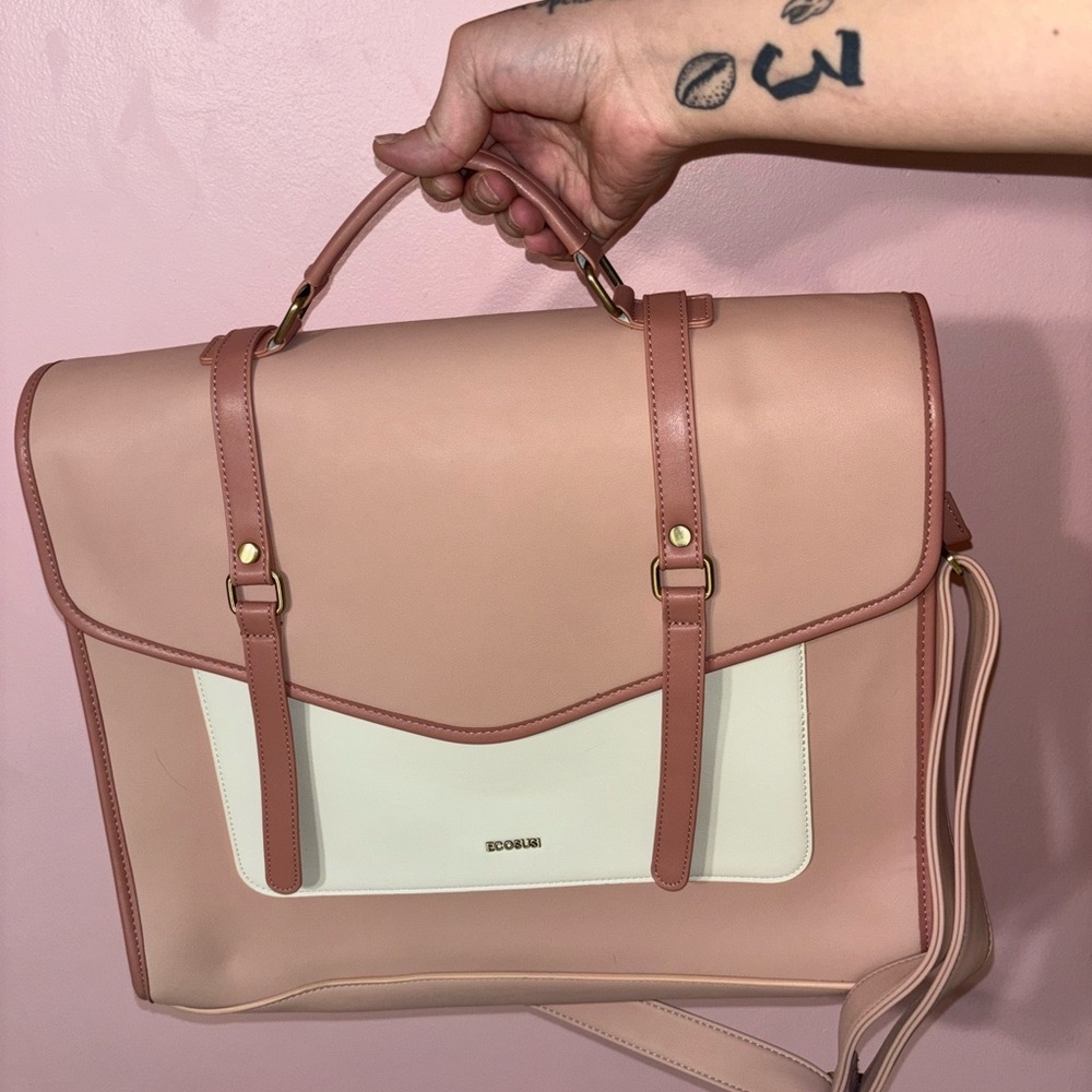 Pink & White Satchel Laptop Bag